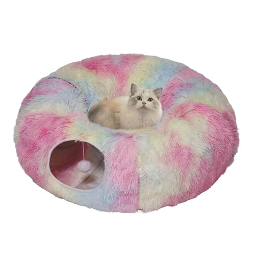 Katzentunnelbett für Indoor-Katzen mit waschbarem Kissen, Katzenhöhle, Donut-Tunnel mit flauschigem Ball, großes rundes Rohr, Haustier-Spielplatz, Spielzeug, weicher Plüsch, Peekaboo für Kätzchen, von WYZJL