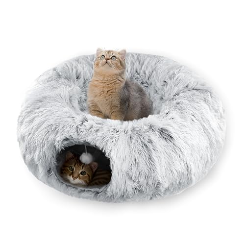 Katzentunnelbett für Indoor-Katzen mit waschbarem Kissen, Katzenhöhle, Donut-Tunnel mit flauschigem Ball, großes rundes Rohr, Haustier-Spielplatz, Spielzeug, weicher Plüsch, Peekaboo für Kätzchen, von WYZJL