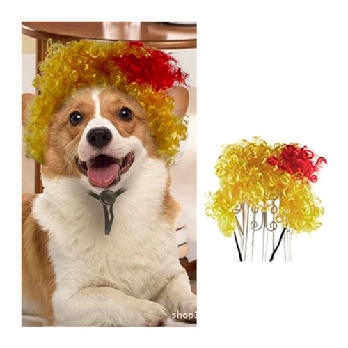 WaLdor Tierhaarkostüm Haustier-Perücken, Katzen-Afro-Locken, Hunde-Halloween-Weihnachtsperücken, Tierhaar-Accessoires Lustige Hunde-Katze-Cosplay-Perücke von WaLdor