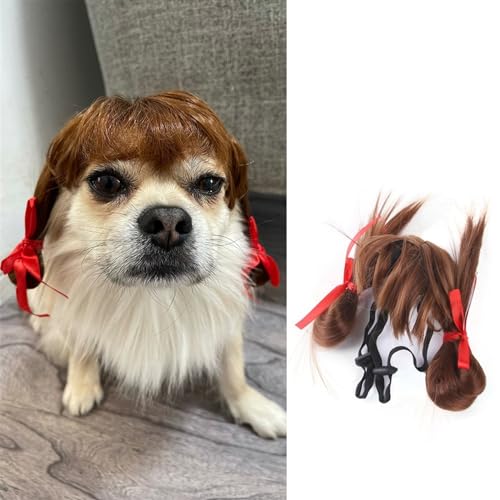 WaLdor Tierhaarkostüm Haustierperücke, Katzen- und Hundeperücke mit Pony, Halloween- und Weihnachtsparty-Perücken-Haarschmuck Lustige Hunde-Katze-Cosplay-Perücke (Color : 3) von WaLdor