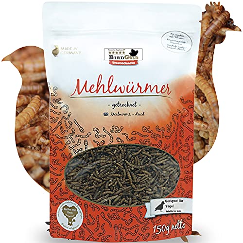 BirdGold Mehlwürmer getrocknet 150g - für Kleintiere & Vögel - reich an Proteinen und Fetten von WachtelGold