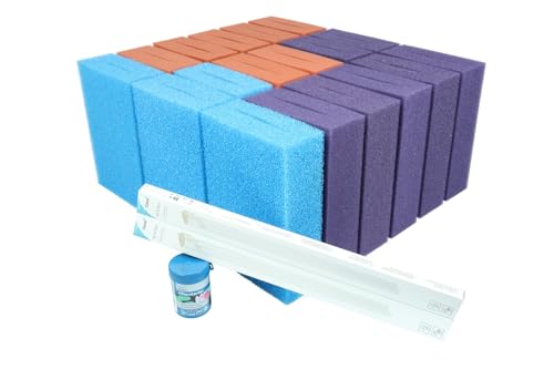 Wacredo Wartungspaket für Oase Biotec Screenmatic² 140.000/145.000 Teichfilter Schwamm Set Filterstarter 2 x 60 W Leuchtmittel Komplettset Wasseraufbereitung Filterschwamm Teichpflege Ersatzschwämme von Wacredo