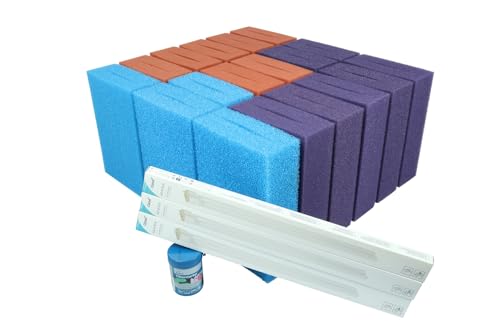 Wacredo Wartungspaket für Oase Biotec Screenmatic² 140.000/145.000 Teichfilter Schwamm Set Filterstarter 3 x 60 W Leuchtmittel Komplettset Wasseraufbereitung Filterschwamm Teichpflege Ersatzschwämme von Wacredo