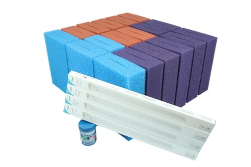 Wacredo Wartungspaket für Oase Biotec Screenmatic² 140.000/145.000 Teichfilter Schwamm Set Filterstarter 4 x 60 W Leuchtmittel Komplettset Wasseraufbereitung Filterschwamm Teichpflege Ersatzschwämme von Wacredo