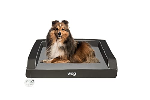 Wag Premium Haustier-Hundebett, mehrschichtige Konstruktion mit kühlendem Energiegel und Kupfer-Aufguss, maschinenwaschbarer Bezug und wasserabweisender Innenauskleidung, groß, Steingrau von Wag Brands