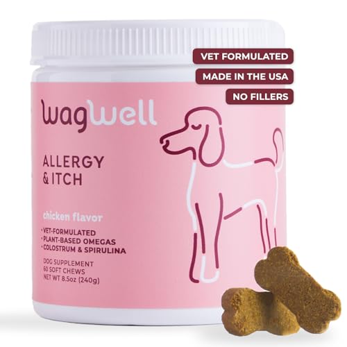 WagWell Allergie und Juckreiz Kauspielzeug - Hundeallergie-Kauartikel mit Hühnergeschmack - Pflanzliche Hundekauartikel mit Kolostrum und Spirulina - Hundehaut und Fellergänzung zur Juckreizlinderung von WagWell