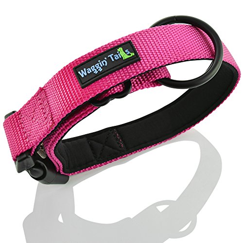 Waggin Tails Classic Comfort Hundehalsband Premium Nylon Neopren gepolstert Hundehalsband für kleine, mittelgroße oder große Hunde, Medium, Lively Pink von Waggin Tails