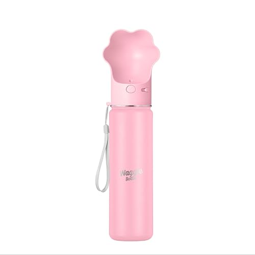 Waggle Bottle Edelstahl-Reisewasserflasche, vakuumisoliert, tragbarer Hundewasserspender, Getränkebecher und Snackbehälter für unterwegs, Spaziergänge im Freien, Wandern, Reisen (Rosa, 623.7 g) von Waggle Bottle