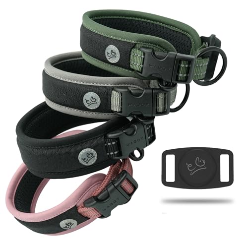 Premium Hundehalsband – Apple Airtag-Halter - verstellbar, strapazierfähig, 3M reflektierend, kein Scheuern, ultraweiches Air-Mesh gepolstert mit Schnellverschluss-Schnalle, Haustierhalsband für von WaggyLife