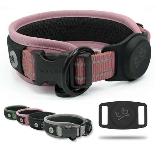 Premium Hundehalsband – Apple Airtag-Halter - verstellbar, strapazierfähig, 3M reflektierend, kein Scheuern, ultraweiches Air-Mesh gepolstert mit Schnellverschluss-Schnalle, Haustierhalsband für von WaggyLife