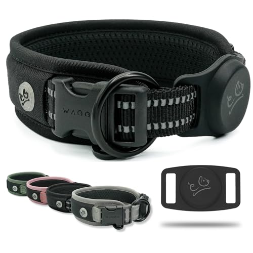 Airtag Hundehalsband, Premium-Airtag-Hundehalsbandhalter, verstellbar, strapazierfähig, 3M, reflektierend, kein Scheuern, ultraweich, Air-Mesh-gepolstert, Schnellverschluss-Schnalle, für kleine, von WaggyLife