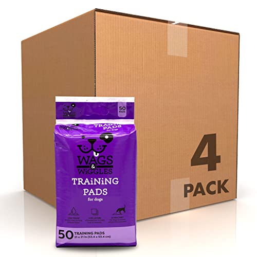 Wags & Wiggles Trainingsunterlagen für Hunde, 50 Stück – 4 Stück | Welpen-Pee-Pads für Hunde | Hunde- und Welpenbedarf | Hundetrainingspads, Starke und saugfähige Trainingspads von Wags & Wiggles