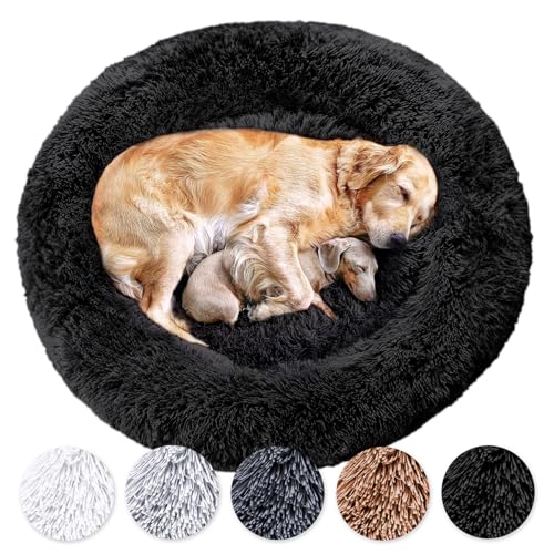 Wahre Tierliebe Hundebett Donut - Das Original - waschbar [L, 100cm, schwarz] Hundekissen, Hundekorb, Flauschiges Hundebett für große, mittelgroße & kleine Hunde von Wahre Tierliebe