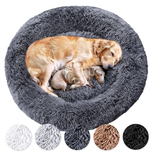 Wahre Tierliebe Hundebett Donut - Das Original - waschbar [M, 80cm, dunkelgrau] Hundekissen, Hundekorb, Flauschiges Hundebett für große, mittelgroße & kleine Hunde von Wahre Tierliebe