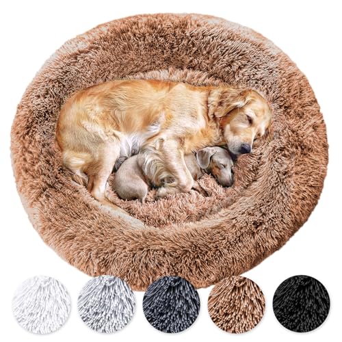 Wahre Tierliebe Hundebett Donut - Das Original - waschbar [L 100cm, braun] Hundekissen, Hundekorb, Flauschiges Hundebett für große, mittelgroße & kleine Hunde - Dog Bed von Wahre Tierliebe