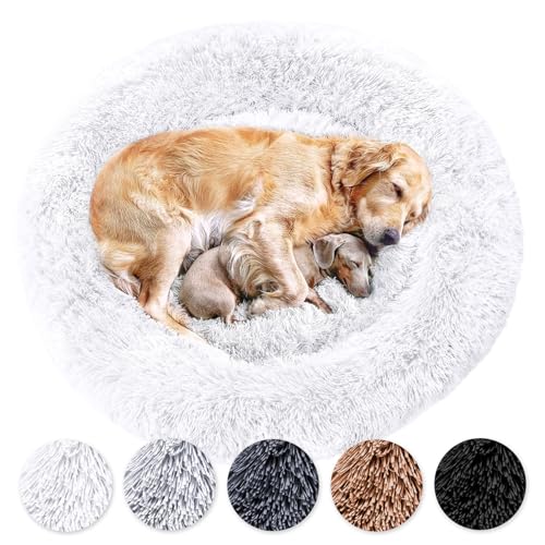 Wahre Tierliebe Hundebett Donut - Das Original - waschbar [XS, 60cm, weiß] Hundekissen, Hundekorb, Flauschiges Hundebett für große, mittelgroße & kleine Hunde von Wahre Tierliebe