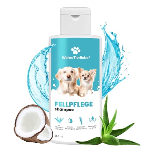 Wahre Tierliebe Hundeshampoo - Rückfettend mit Optimalem PH-Wert und Ohne Silikone | Kokosnuss-Extrakt & Aloe Vera | Hundeshampoo gegen Geruch und Schmutz | Fellpflege Hund Made in Germany, 250ml von Wahre Tierliebe