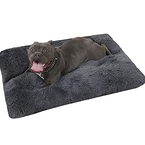 Beruhigendes Hunde- und Katzenbett, orthopädisches Hundebett, abnehmbar, waschbar, rutschsicher, für große, mittelgroße und kleine Hunde, Katzen, Welpen (130 x 100 x 12 cm, dunkelgrau) von Waigg Kii