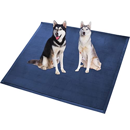 Extra große Hundebettmatte, XXL-Hundematte, weicher Korallen-Samt, rutschfest, waschbar, für Katzen, Anti-Angst-Hundekissen (90 x 70 cm, Marineblau) von Waigg Kii