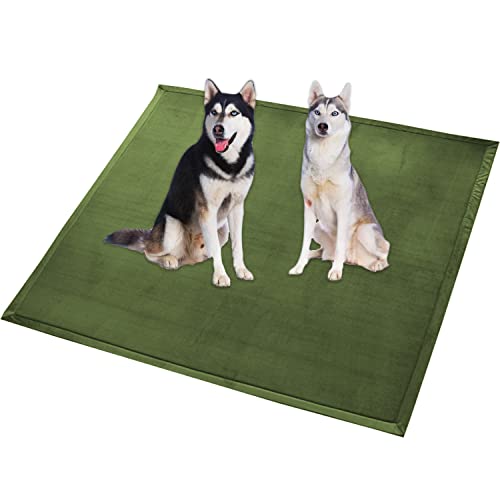 Extra große Hundebettmatte, XXL-Hundematte, weicher Korallen-Samt, rutschfest, waschbar, für Katzen, Anti-Angst-Hundekissen (90 x 90 cm, Grün) von Waigg Kii