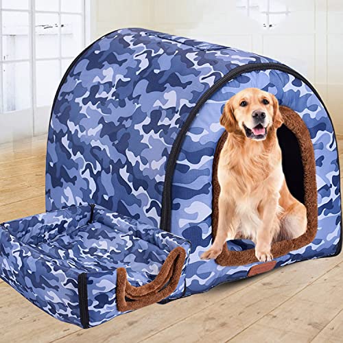 Extra großes Hundebett Haustierhaus mit Dach, wasserdicht, weich, warm, Hundehütte, mittelgroß, waschbar, für Katzen, Hunde (3XL, Haus G) von Waigg Kii