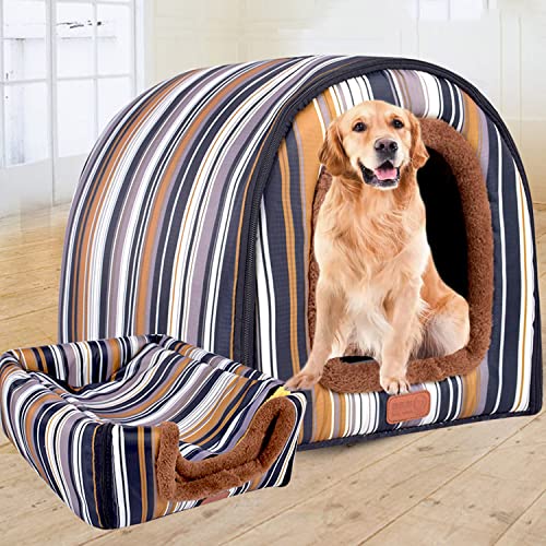 Extra großes Hundebett Haustierhaus mit Dach, wasserdicht, weich, warm, Hundehütte, mittelgroß, waschbar, für Katzen, Hunde (Größe S, Haus D) von Waigg Kii