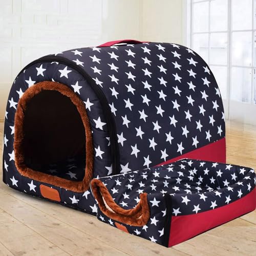 Extra großes Hundehüttenhaus, 2-in-1, warmes Hundekissen, luxuriöses großes Hundebett, waschbar, XL/XXL für mittelgroße und große Hunde und Katzen (M,A) von Waigg Kii