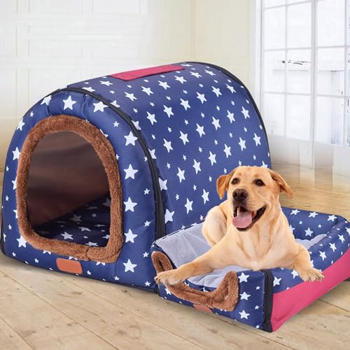 Extra großes Hundehüttenhaus, 2-in-1, warmes Hundekissen, luxuriöses großes Hundebett, waschbar, XL/XXL für mittelgroße und große Hunde und Katzen (XL, E) von Waigg Kii