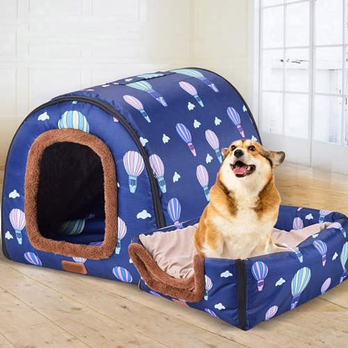 Extra großes Hundehüttenhaus, 2-in-1, warmes Hundekissen, luxuriöses großes Hundebett, waschbar, XL/XXL für mittelgroße und große Hunde und Katzen (XL, H) von Waigg Kii