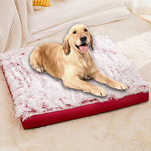 Hundebett, ultraweiche Hundematratze, flauschiger Plüsch, groß, orthopädisch, beruhigend, abnehmbar, waschbar, rutschfest, Hundekissen (70 x 60 x 7 cm, rot) von Waigg Kii