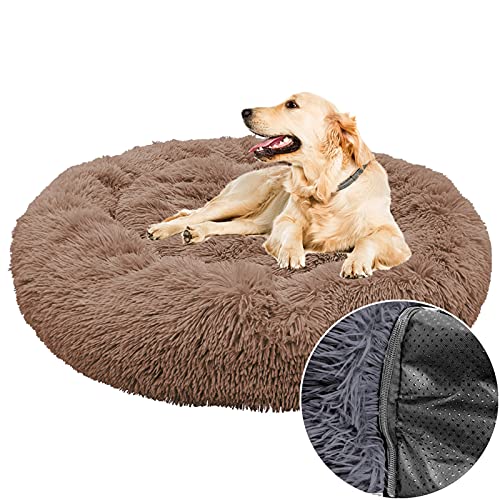 Plüsch-Hundebett, Donut, rund, weich, kuschelig, flauschiges Kissen, Haustierbetten für große, mittelgroße und kleine Hunde, Katzen, waschbar (120 cm, braun) von Waigg Kii