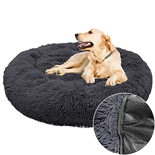 Plüsch-Hundebett, Donut, rund, weich, kuschelig, flauschiges Kissen, Haustierbetten für große, mittelgroße und kleine Hunde, Katzen, waschbar (80 cm, dunkelgrau) von Waigg Kii