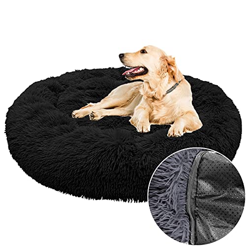 Plüsch-Hundebett, Donut, rund, weich, kuschelig, flauschiges Kissen, Haustierbetten für große, mittelgroße und kleine Hunde und Katzen, waschbar, 50 cm, Schwarz von Waigg Kii