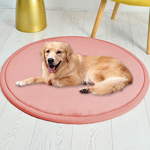 Roung Hundebettmatte, weiches Korallen-Samt, große Haustier-Schlafmatte, warmer Bodenteppich, rutschfester Teppich für Wohnzimmer, Schlafzimmer (rund, 100 cm, Rosa) von Waigg Kii