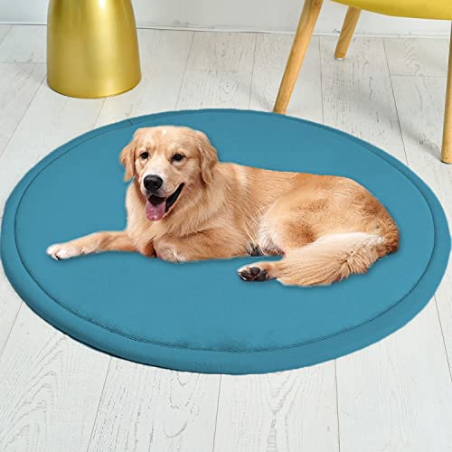 Roung Hundebettmatte, weiches Korallen-Samt, große Haustier-Schlafmatte, warmer Bodenteppich, rutschfester Teppich für Wohnzimmer, Schlafzimmer (rund, 100 cm, blau) von Waigg Kii