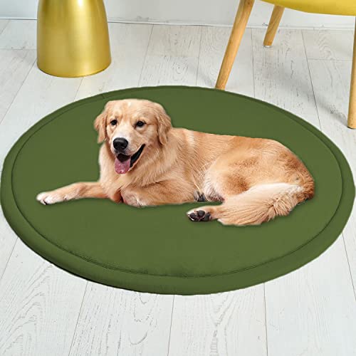 Roung Hundebettmatte, weiches Korallen-Samt, große Haustier-Schlafmatte, warmer Bodenteppich, rutschfester Teppich für Wohnzimmer, Schlafzimmer (rund, 100 cm, dunkelgrün) von Waigg Kii