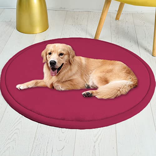 Roung Hundebettmatte, weiches Korallen-Samt, große Haustier-Schlafmatte, warmer Bodenteppich, rutschfester Teppich für Wohnzimmer, Schlafzimmer (rund, 100 cm, rot) von Waigg Kii