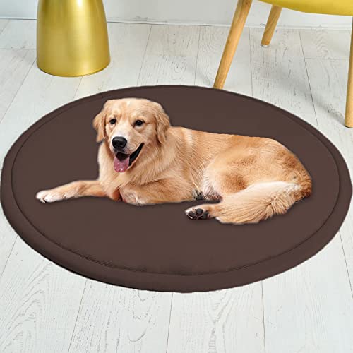 Roung Hundebettmatte, weiches Korallen-Samt, große Haustier-Schlafmatte, warmer Bodenteppich, rutschfester Teppich für Wohnzimmer, Schlafzimmer (rund, 110 cm, Kaffee) von Waigg Kii