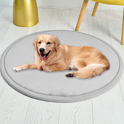 Roung Hundebettmatte, weiches Korallen-Samt, große Haustier-Schlafmatte, warmer Bodenteppich, rutschfester Teppich für Wohnzimmer, Schlafzimmer (rund, 110 cm, grau) von Waigg Kii