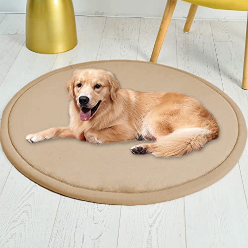 Roung Hundebettmatte, weiches Korallen-Samt, große Haustier-Schlafmatte, warmer Bodenteppich, rutschfester Teppich für Wohnzimmer, Schlafzimmer (rund, 50 cm, beige) von Waigg Kii