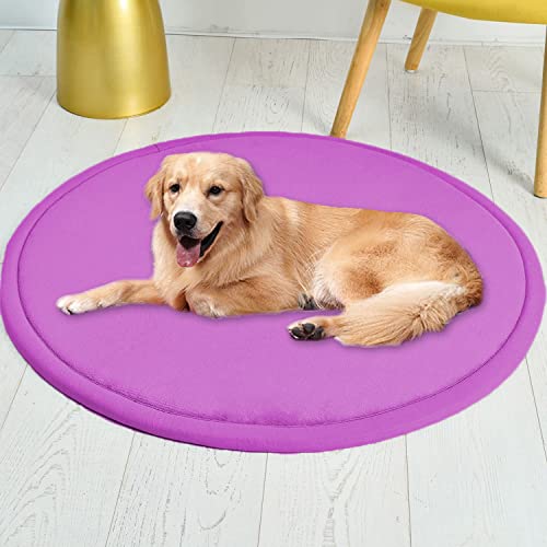 Roung Hundebettmatte, weiches Korallen-Samt, große Haustier-Schlafmatte, warmer Bodenteppich, rutschfester Teppich für Wohnzimmer, Schlafzimmer (rund, 50 cm, lila) von Waigg Kii