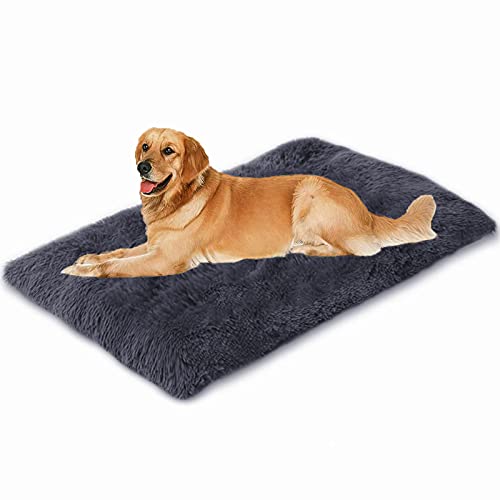 Waigg Kii Hundebett-Matratze, flauschig, beruhigend, für Hunde und Katzen, Plüsch, Kunstfell, extragroß, waschbar, 130 x 100 x 12 cm, Dunkelgrau von Waigg Kii