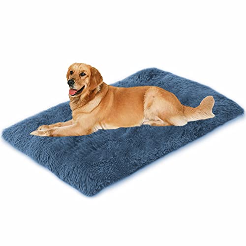 Waigg Kii Hundebett-Matratze, flauschig, beruhigend, für Hunde und Katzen, Plüsch, Kunstfell, extragroß, waschbar, für große und mittelgroße Hunde (130 x 100 x 12 cm, marineblau) von Waigg Kii