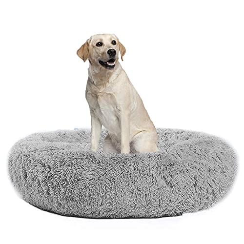 Waigg Kii Hundebett aus Plüsch, Donut-Größe, rund, flauschiges Kissen, XL, weiches Haustierbett für große/mittel/kleine Hunde und Katzen (80 cm, grau) von Waigg Kii