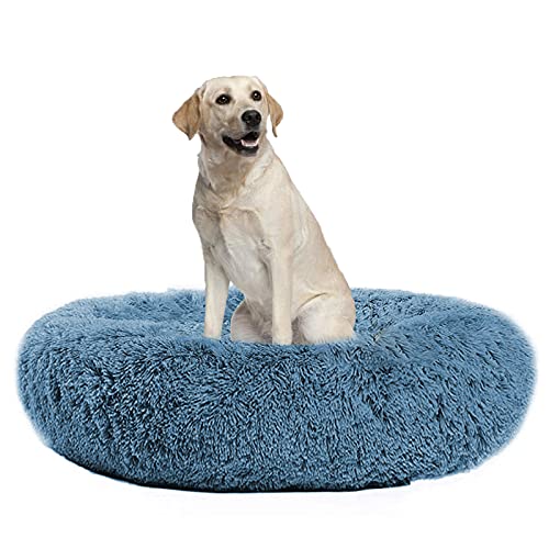 Waigg Kii Hundebett aus Plüsch, Donut-Größe, rund, flauschiges Kissen, XL, weiches Haustierbett für große/mittel/kleine Hunde und Katzen (90 cm, blau) von Waigg Kii