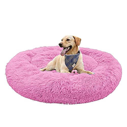 Waigg Kii Plüsch-Donut-Hundebett, weiches Haustierbett, Hundebett, Kissen, rundes großes Hundebett XL, Haustier-Hundebett für große, mittelgroße und kleine Hunde und Katzen (80 x 80 cm, rosa) von Waigg Kii