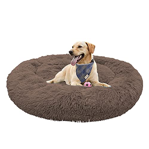 Waigg Kii Plüsch-Donut-Hundebett, weiches Haustierbett, Hundebett, Kissen, rundes großes Hundebett XL, Haustierbett für große, mittelgroße und kleine Hunde und Katzen (110 x 110 cm, braun) von Waigg Kii