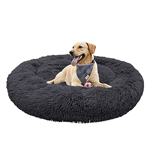 Waigg Kii Plüsch-Donut-Hundebett, weiches Haustierbett, Hundebett, Kissen, rundes großes Hundebett XL, Haustierbett für große, mittelgroße und kleine Hunde und Katzen (110 x 110 cm, dunkelgrau) von Waigg Kii