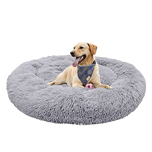 Waigg Kii Plüsch-Donut-Hundebett, weiches Haustierbett, Hundebett, Kissen, rundes großes Hundebett XL, Haustierbett für große, mittelgroße und kleine Hunde und Katzen (110 x 110 cm, grau) von Waigg Kii