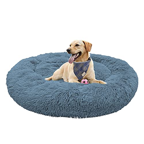 Waigg Kii Plüsch-Donut-Hundebett, weiches Haustierbett, Hundebett, Kissen, rundes großes Hundebett XL, Haustierbett für große, mittelgroße und kleine Hunde und Katzen (80 x 80 cm, blau) von Waigg Kii